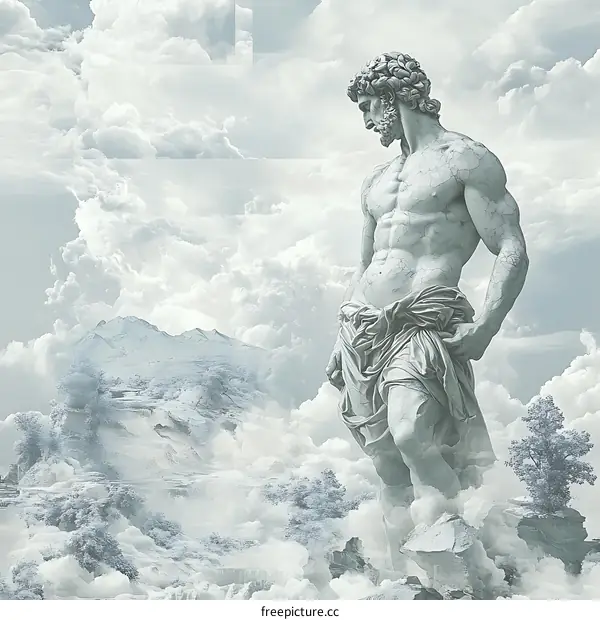 Ancient Greek Statue Standing on Clouds