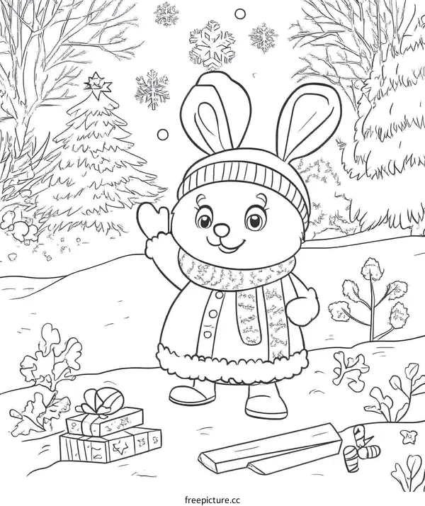 Cute Winter Bunny Coloring Page