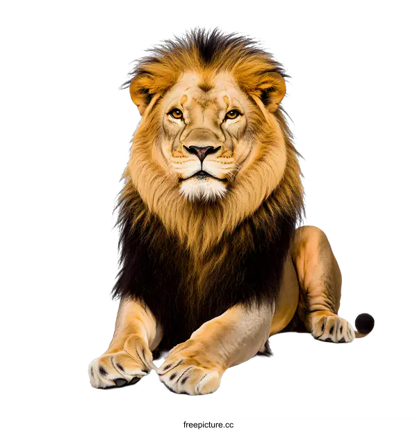 [Transparent Background PNG]Male Lion With Black Mane Sitting Isolated On White Background