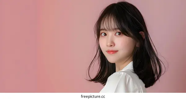 Portrait of a Young Asian Woman with a White Shirt and Pink Background