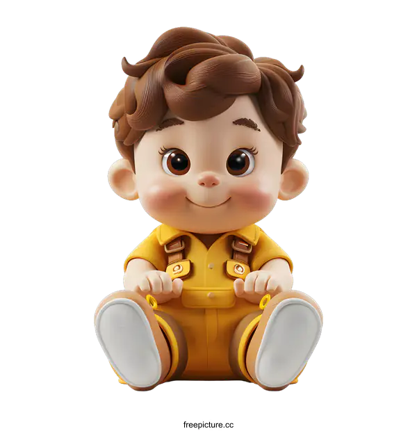 [Transparent Background PNG]Cute Cartoon Boy Sitting In Yellow Outfit 3D Render