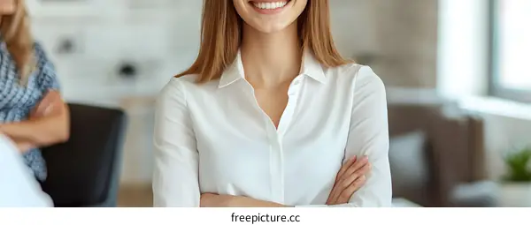 Close Up Portrait of a Woman Smiling in a White Shirt