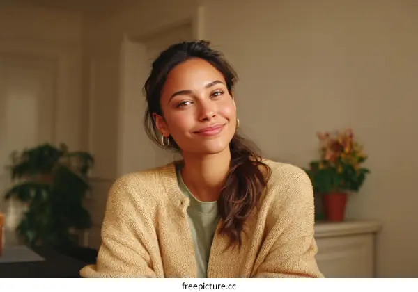 Smiling Woman Portrait in Cozy Home Setting