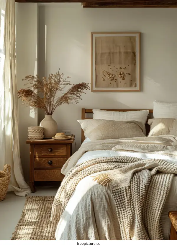 Neutral Colors and Textures Lend Coziness to This Bedroom