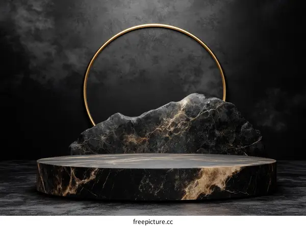 Luxury Black Marble Display Podium with Gold Accents