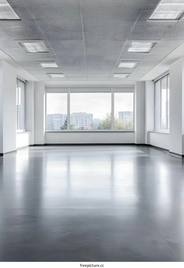 Empty Modern Office Space with Large Windows