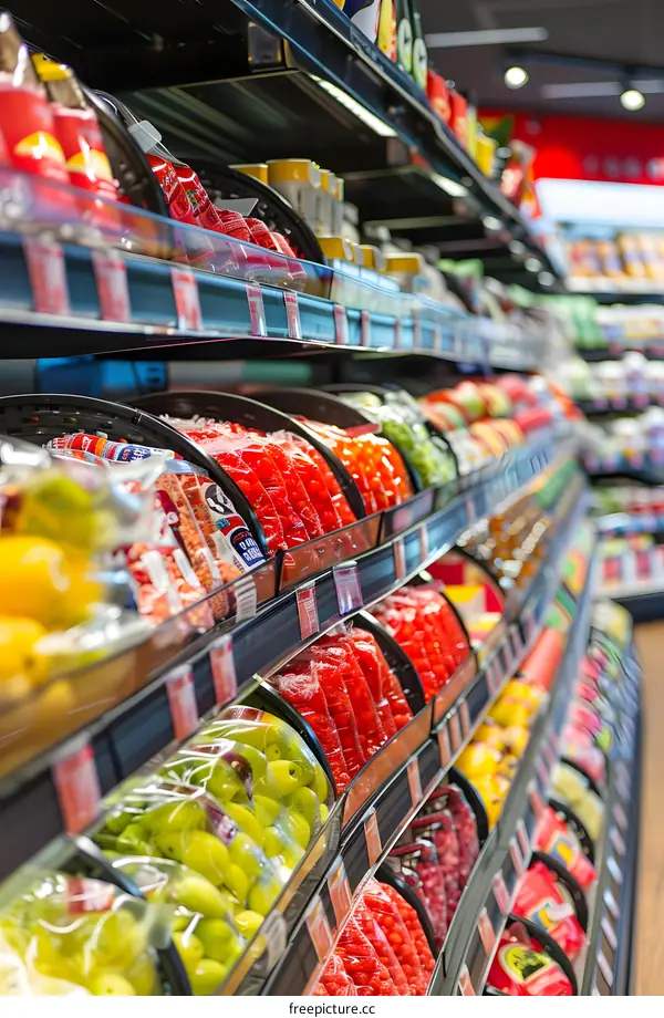 Fresh Produce Displayed on Shelves in a Grocery Store