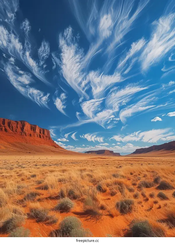Arid Desert Landscape under Blue Sky