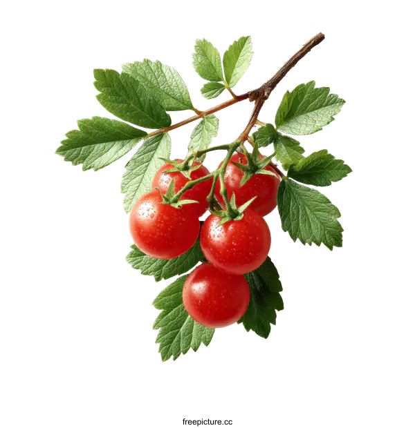 [Transparent Background PNG]Fresh Cluster of Cherry Tomatoes on Branch