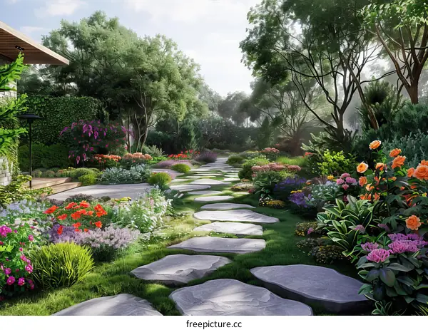 A Stone Path Inviting You into a Tranquil Garden Haven
