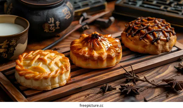 Chinese Pastry on Wooden Tray with Star Anise