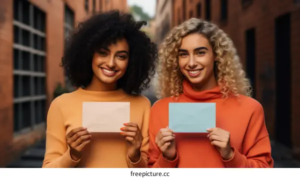 Two young women of color holding blank signs