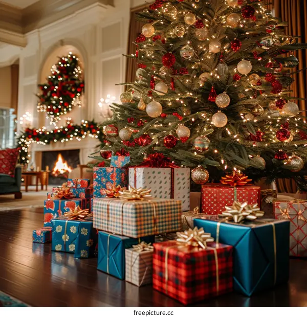 Christmas Tree with Presents in Living Room