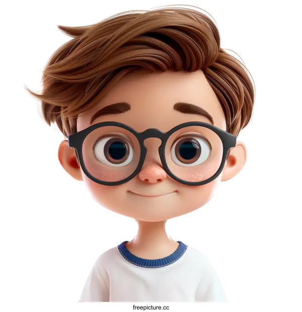 Smiling Cartoon Boy with Glasses