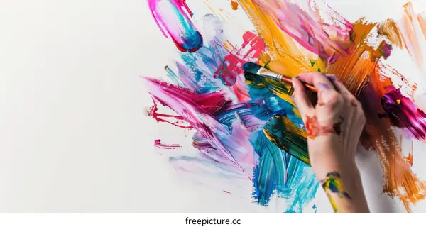 female artist painting on canvas with brush