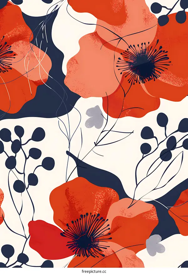 Red Floral Abstract Seamless Pattern