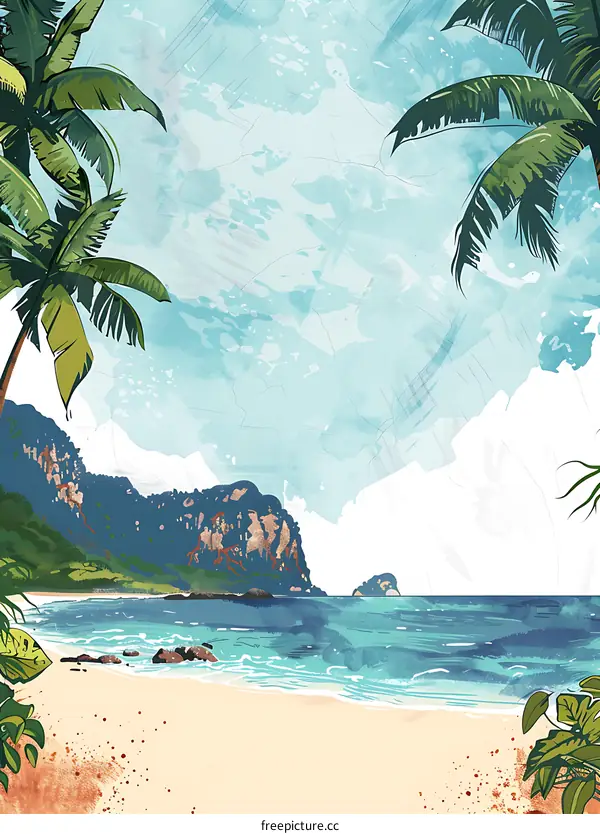 Tropical Beach with Palm Trees and Blue Water