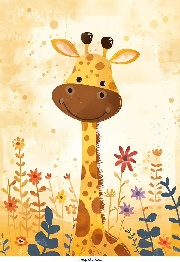 Cute Giraffe Illustration With Flowers