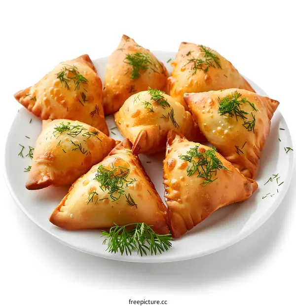 Samosas on a white plate