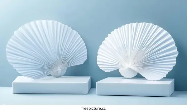 White Paper Shell Decor on Light Blue Background