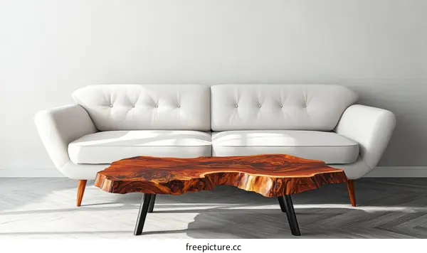 Modern Living Room with Unique Wooden Coffee Table