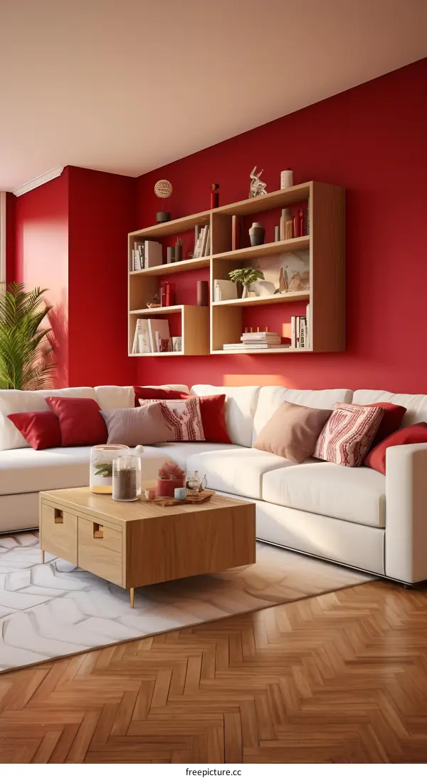 Red and White Modern Living Room with Sofa