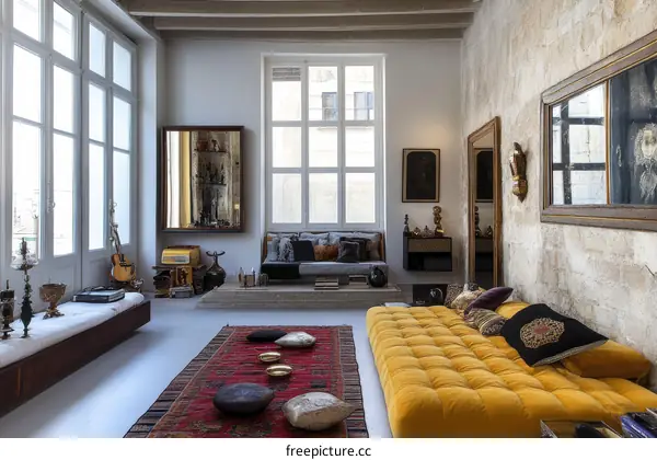 Modern Boho Living Room with Large Windows