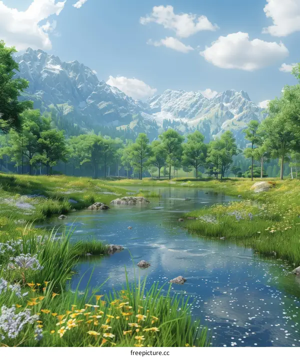 Mesmerizing Landscape with River, Mountains, and Trees
