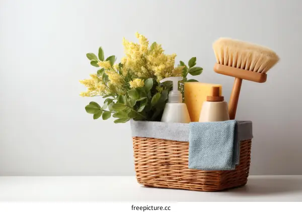 Cleaning Supplies in Wicker Basket