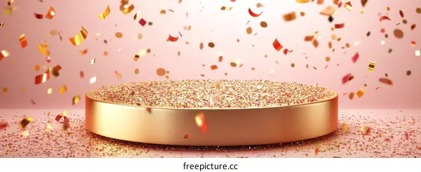Golden Glitter Podium with Confetti Illustration