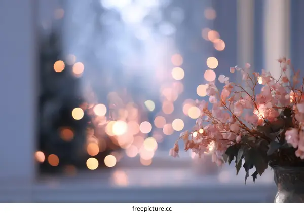 Romantic Pink Flowers with Bokeh Lights