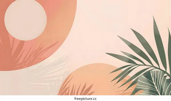 Abstract Tropical Illustration with Green Palm Leaves