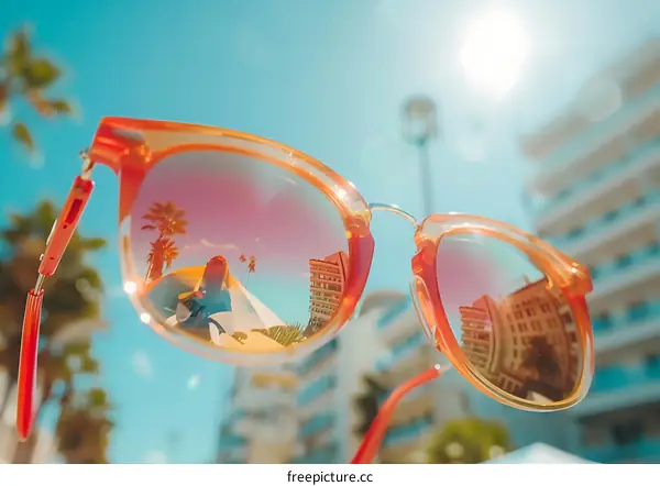 Orange Sunglasses Reflecting Summer Vacation