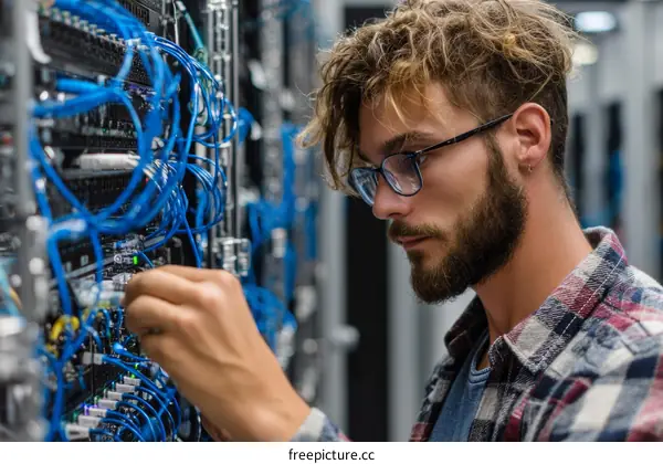 Technician Working on Server Racks