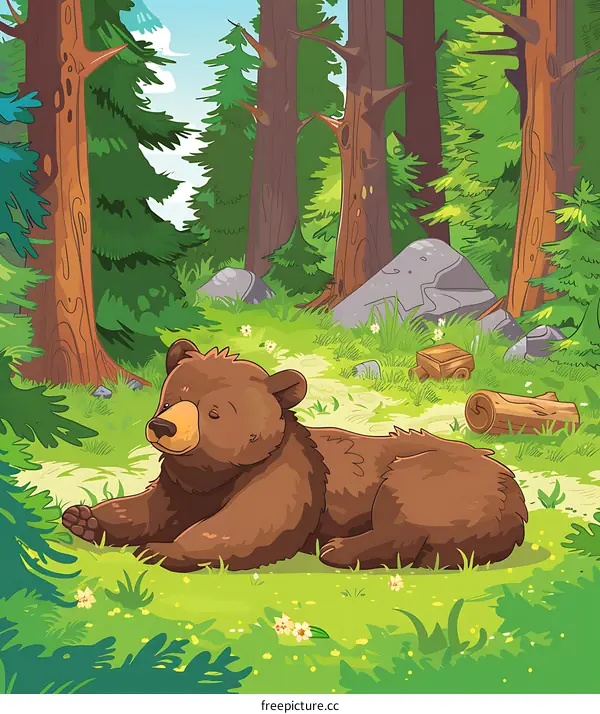 Brown Bear Sleeping in the Forest