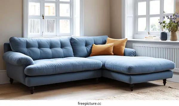 Stylish Light Blue Sectional Sofa in Living Room