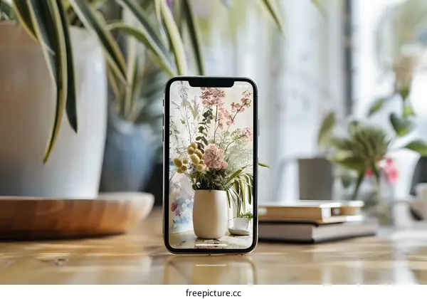 Smartphone Screen Displaying Flower Bouquet Photograph