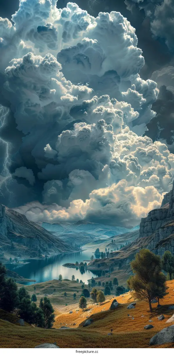 Dramatic Mountain Valley Cloudscape Artwork