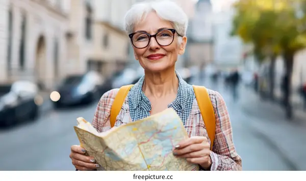 Senior Woman Tourist Exploring City Map