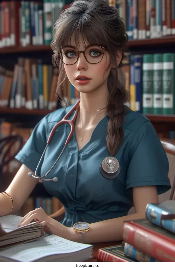 Doctor Reading in Library