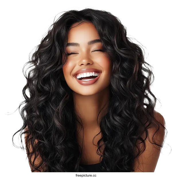 [Transparent Background PNG]Beautiful Woman with Curly Hair Smiles