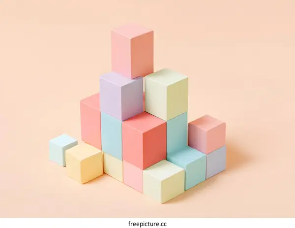 Pastel Colored Blocks Stacked in a Pyramid Shape