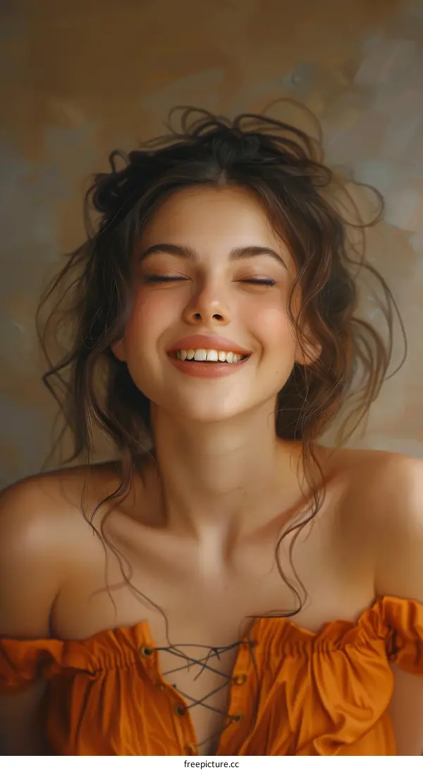 Portrait of a Smiling Woman with Beautiful Hair