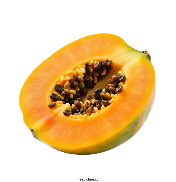 [Transparent Background PNG]Fresh Ripe Papaya Fruit Cut Open