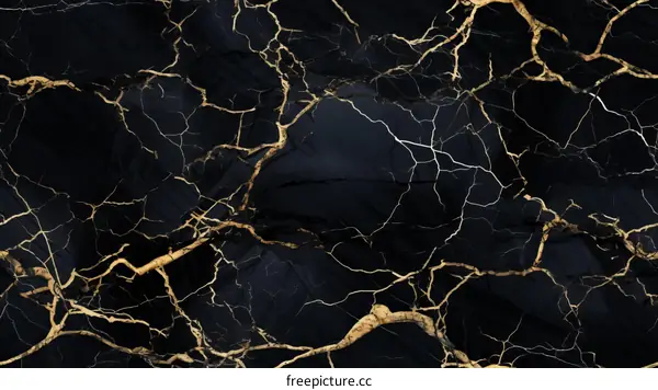 Black and gold marble texture with veins