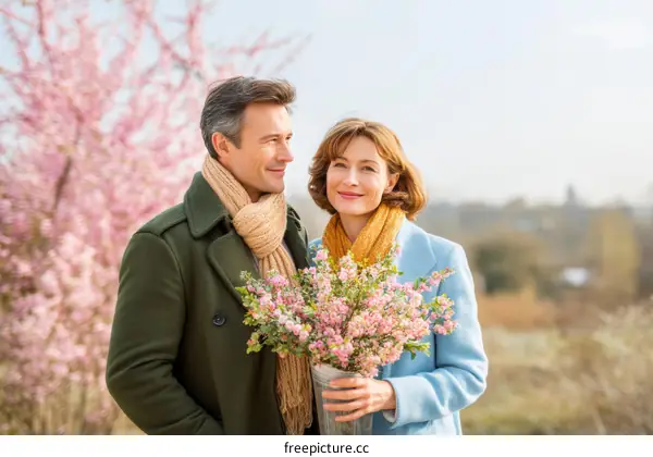 Couple enjoying a spring day with flowers