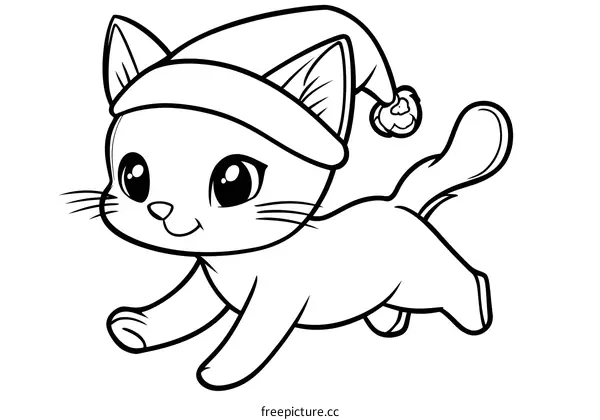 Cute Christmas Cat Coloring Page