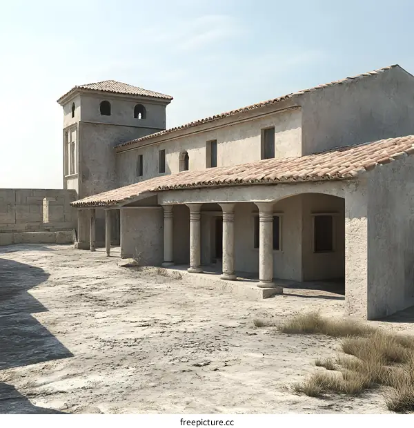 Ancient Roman Villa with Columns and Courtyard