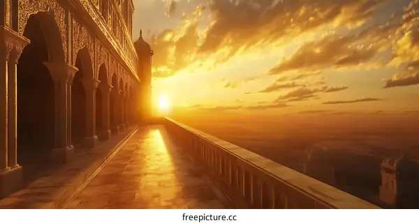 Golden Sunset Over Ancient Palace Terrace