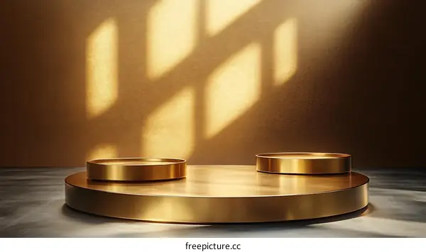 Gold Display Podium with Sunlight and Shadow